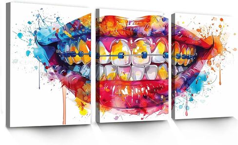 3Pcs Watercolor Tooth Bracelet Dentist Wall Art Tooth Teeth Anatomical Dental Canvas Painting Prints For Home Dining Room Living Room Wall Decor Poster Artwork(12" x 18" x 3 Panels Framed) in Saudi Arabia