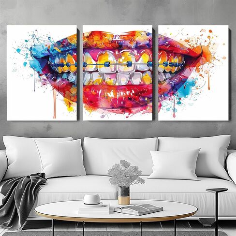 3Pcs Watercolor Tooth Bracelet Dentist Wall Art Tooth Teeth Anatomical Dental Canvas Painting Prints For Home Dining Room Living Room Wall Decor Poster Artwork(12" x 18" x 3 Panels Framed) in Saudi Arabia