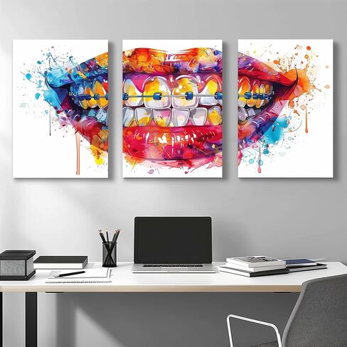 3Pcs Watercolor Tooth Bracelet Dentist Wall Art Tooth Teeth Anatomical Dental Canvas Painting Prints For Home Dining Room Living Room Wall Decor Poster Artwork(12" x 18" x 3 Panels Framed) in Saudi Arabia