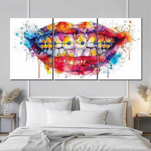 3Pcs Watercolor Tooth Bracelet Dentist Wall Art Tooth Teeth Anatomical Dental Canvas Painting Prints For Home Dining Room Living Room Wall Decor Poster Artwork(12" x 18" x 3 Panels Framed) in Saudi Arabia