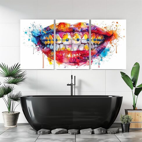 3Pcs Watercolor Tooth Bracelet Dentist Wall Art Tooth Teeth Anatomical Dental Canvas Painting Prints For Home Dining Room Living Room Wall Decor Poster Artwork(12" x 18" x 3 Panels Framed) in Saudi Arabia
