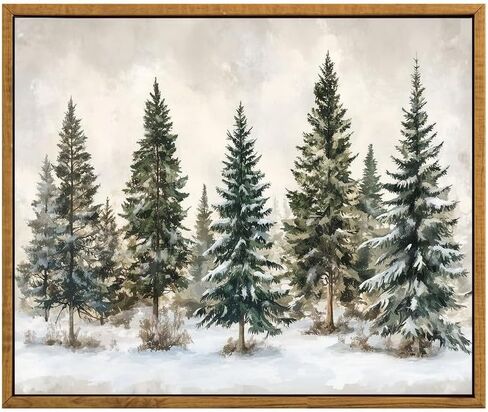 mofra Vintage Christmas Pine Trees in Snow, Rustic Christmas Art, 36x48, Framed On Canvas, Made in USA in Saudi Arabia
