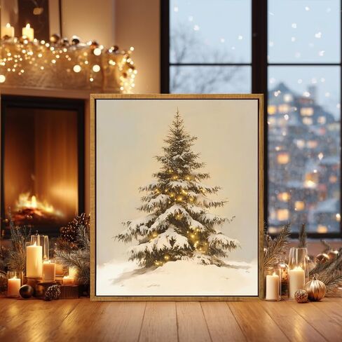 mofra Vintage Christmas Pine Trees in Snow, Rustic Christmas Art, 36x48, Framed On Canvas, Made in USA in Saudi Arabia
