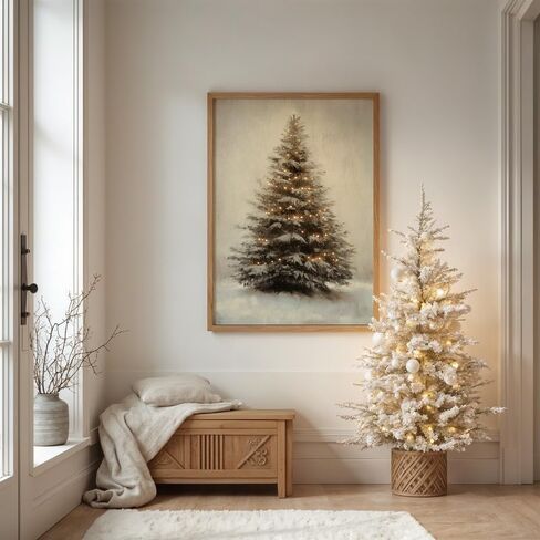 mofra Vintage Christmas Pine Trees in Snow, Rustic Christmas Art, 36x48, Framed On Canvas, Made in USA in Saudi Arabia