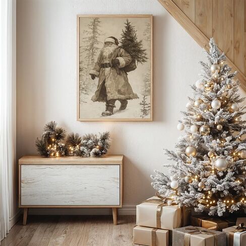 mofra Vintage Christmas Pine Trees in Snow, Rustic Christmas Art, 36x48, Framed On Canvas, Made in USA in Saudi Arabia