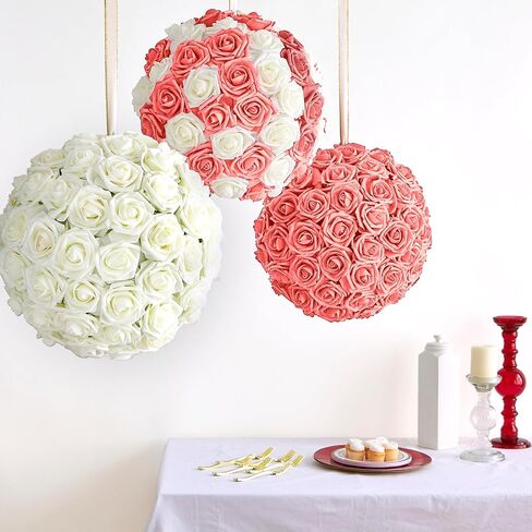 زهور رغوية وردية خوخي صناعية مع سيقان وأوراق من RCZ Décor - عبوة من 50 قطعة، مثالية لقطع الزفاف المركزية، وديكور المناسبات، وباقات DIY، والمزيد in Kuwait