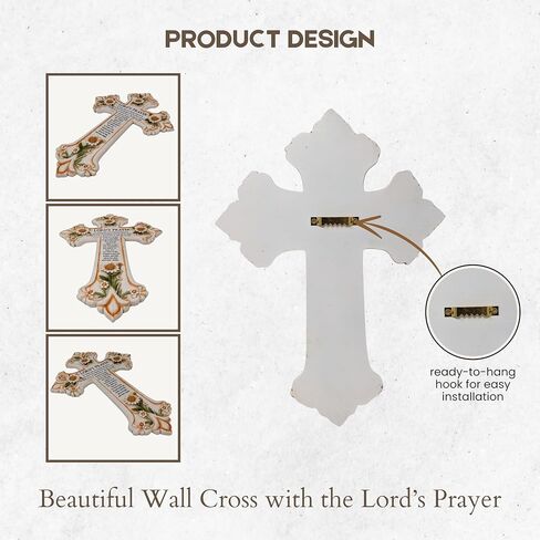 AMAJY Cross with Flower and Lord's Prayer - Spiritual and Religious Resin Wall Art - Christian Decor for Living Room, Bedroom, Office or Prayer Room in Saudi Arabia
