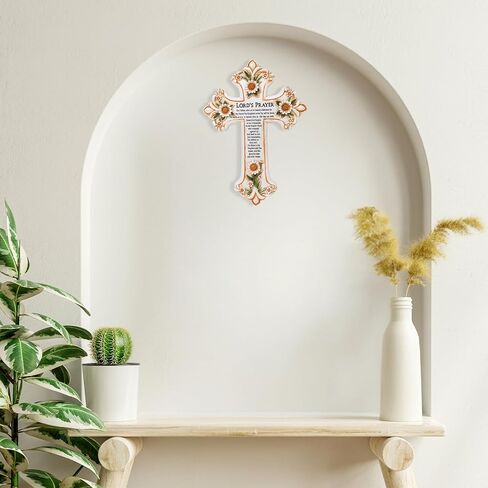 AMAJY Cross with Flower and Lord's Prayer - Spiritual and Religious Resin Wall Art - Christian Decor for Living Room, Bedroom, Office or Prayer Room in Saudi Arabia