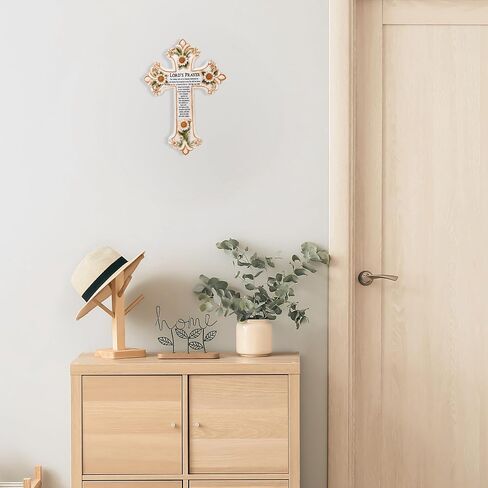 AMAJY Cross with Flower and Lord's Prayer - Spiritual and Religious Resin Wall Art - Christian Decor for Living Room, Bedroom, Office or Prayer Room in Saudi Arabia