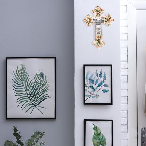 AMAJY Cross with Flower and Lord's Prayer - Spiritual and Religious Resin Wall Art - Christian Decor for Living Room, Bedroom, Office or Prayer Room in Saudi Arabia
