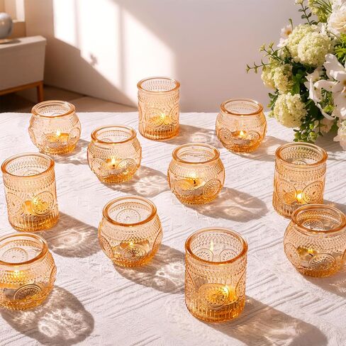 مجموعة حوامل شموع نذرية شفافة مكونة من 24 قطعة - زجاج حامل شموع Tealight مع 12 كوبًا دائريًا و12 كوبًا مزخرفًا، حاملات شموع شفافة أنيقة لحفلات الزفاف والحفلات وديكور طاولة المنزل وعيد الشكر in Kuwait