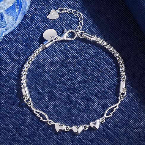 Elegant Heart & Angel Wings Bracelet for Women - Sterling Silver Plated Dainty Sparkling Adjustable Chain Bracelet, Unique Love & Friendship Gift for Girlfriend, Anniversary, Wedding Jewelry in Saudi Arabia