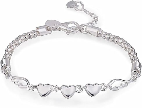 Elegant Heart & Angel Wings Bracelet for Women - Sterling Silver Plated Dainty Sparkling Adjustable Chain Bracelet, Unique Love & Friendship Gift for Girlfriend, Anniversary, Wedding Jewelry in Saudi Arabia