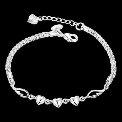 Elegant Heart & Angel Wings Bracelet for Women - Sterling Silver Plated Dainty Sparkling Adjustable Chain Bracelet, Unique Love & Friendship Gift for Girlfriend, Anniversary, Wedding Jewelry in Saudi Arabia