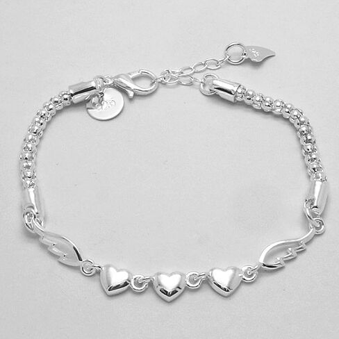 Elegant Heart & Angel Wings Bracelet for Women - Sterling Silver Plated Dainty Sparkling Adjustable Chain Bracelet, Unique Love & Friendship Gift for Girlfriend, Anniversary, Wedding Jewelry in Saudi Arabia