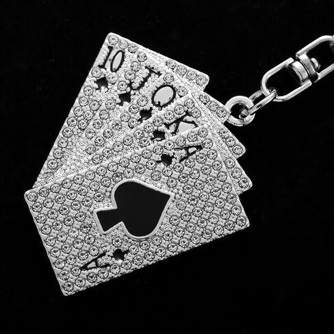 قطعة واحدة من سلسلة مفاتيح أوراق اللعب الكريستالية، تصميم البوكر بحجر الراين، 1.57 × 1.77 بوصة، فضي in Saudi Arabia