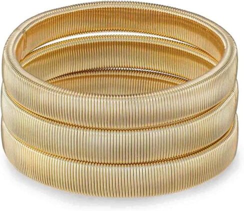 إتيكا الذهب الإسورة. مجموعة أساور، أساور نسائية. مجموعة أساور مرنة من سلسلة الأفعى المرنة المطلية بالذهب عيار 18 قيراط مكونة من 3 قطع. مجوهرات، هدايا للنساء in Saudi Arabia