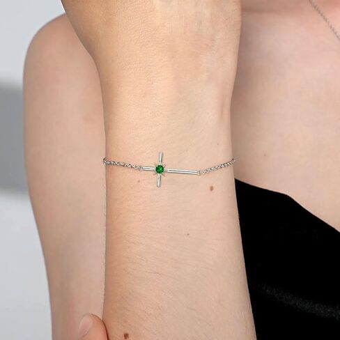 Birthstone Bracelets for Women 925 Sterling Silver Dainty Octopus Star Cross Pendant Created Gemstone Crucifix Jewelry for Her, 8" in Saudi Arabia