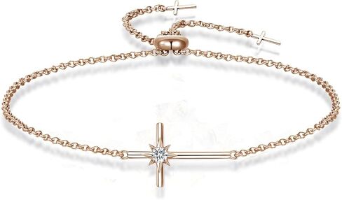 Birthstone Bracelets for Women 925 Sterling Silver Dainty Octopus Star Cross Pendant Created Gemstone Crucifix Jewelry for Her, 8" in Saudi Arabia