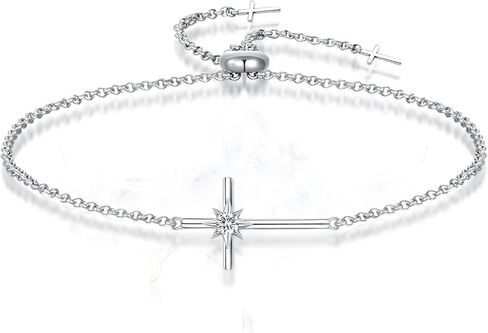 Birthstone Bracelets for Women 925 Sterling Silver Dainty Octopus Star Cross Pendant Created Gemstone Crucifix Jewelry for Her, 8" in Saudi Arabia