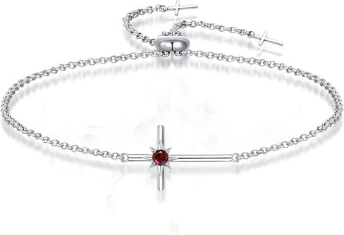 Birthstone Bracelets for Women 925 Sterling Silver Dainty Octopus Star Cross Pendant Created Gemstone Crucifix Jewelry for Her, 8" in Saudi Arabia