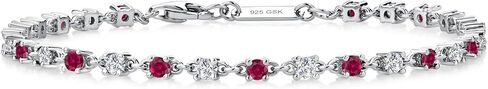 Gem Stone King 925 Sterling Silver Red Created Ruby and White Moissanite Tennis Bracelet for Women | 1.76 Cttw | Round 2.5MM | 7 Inch in Saudi Arabia