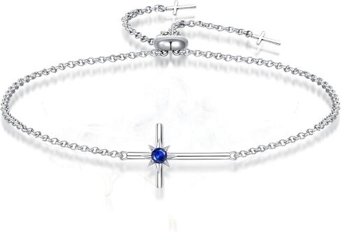 Birthstone Bracelets for Women 925 Sterling Silver Dainty Octopus Star Cross Pendant Created Gemstone Crucifix Jewelry for Her, 8" in Saudi Arabia