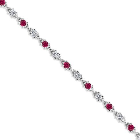 Gem Stone King 925 Sterling Silver Red Created Ruby and White Moissanite Tennis Bracelet for Women | 1.76 Cttw | Round 2.5MM | 7 Inch in Saudi Arabia