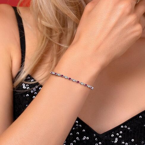 Gem Stone King 925 Sterling Silver Red Created Ruby and White Moissanite Tennis Bracelet for Women | 1.76 Cttw | Round 2.5MM | 7 Inch in Saudi Arabia