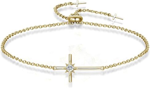 Birthstone Bracelets for Women 925 Sterling Silver Dainty Octopus Star Cross Pendant Created Gemstone Crucifix Jewelry for Her, 8" in Saudi Arabia