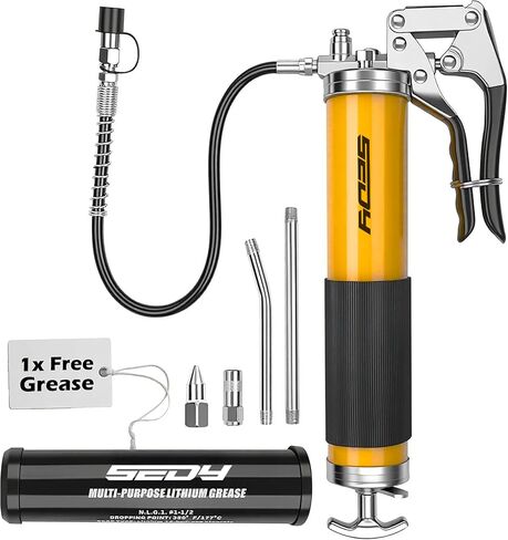17-Piece Heavy Duty Grease Gun Kit: 14oz Grease Tube Flexible Hose Bearing Grease Pump 8000 PSI Pistol Grip Grease Guns Tool Marine Durable Connectors Adapters Extension Tubes Nozzle Easy Operation in Kuwait