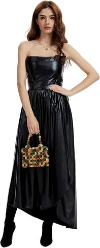 Miuco Women Multicolor Stone look Acrylic Beaded Handbag Handmade Woven Tote Bag Vintage Boho Beach Clutch for Wedding Party in Saudi Arabia