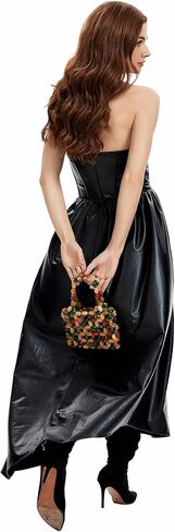 Miuco Women Multicolor Stone look Acrylic Beaded Handbag Handmade Woven Tote Bag Vintage Boho Beach Clutch for Wedding Party in Saudi Arabia