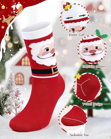 Funny Christmas Socks for Women Men, Mismatched Santa Winter Village Cotton Crew Socks Holiday Gifts Stocking Stuffers in Saudi Arabia
