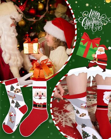Funny Christmas Socks for Women Men, Mismatched Santa Winter Village Cotton Crew Socks Holiday Gifts Stocking Stuffers in Saudi Arabia