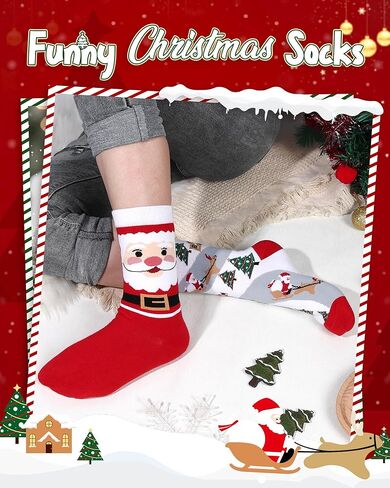 Funny Christmas Socks for Women Men, Mismatched Santa Winter Village Cotton Crew Socks Holiday Gifts Stocking Stuffers in Saudi Arabia