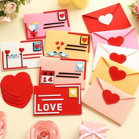 Libima 10 Pieces Valentine's Day Felt Envelope with Heart Shaped Card 4 x 6 Inch Valentine Envelopes Love Letter Envelopes for Valentine Party Favor Supplies Exchange Gifts Wedding Shower in Kuwait
