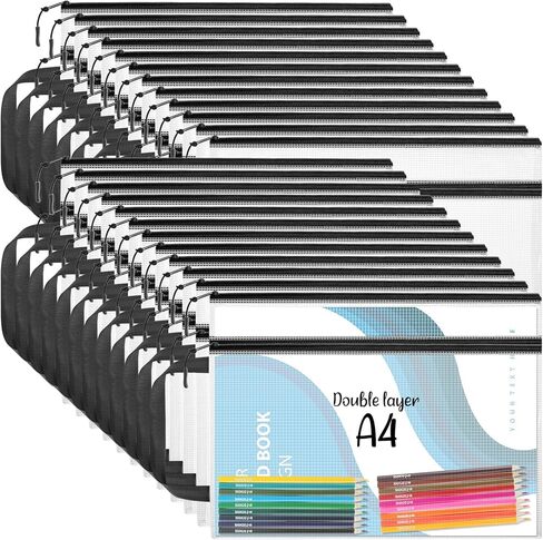أكياس حقيبة سحاب 25pcs ، A4 13.5 × 9.5 بوصة أكياس شبكية مقاومة للماء مع سحاب ، أكياس من السوستة البلاستيكية للتنظيم ، أكياس شبكية لتخزين السفر لوازم مدرسية ، 15 لونًا تشكيلة in Kuwait
