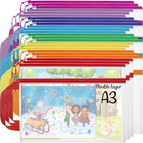 أكياس حقيبة سحاب 25pcs ، A4 13.5 × 9.5 بوصة أكياس شبكية مقاومة للماء مع سحاب ، أكياس من السوستة البلاستيكية للتنظيم ، أكياس شبكية لتخزين السفر لوازم مدرسية ، 15 لونًا تشكيلة in Kuwait