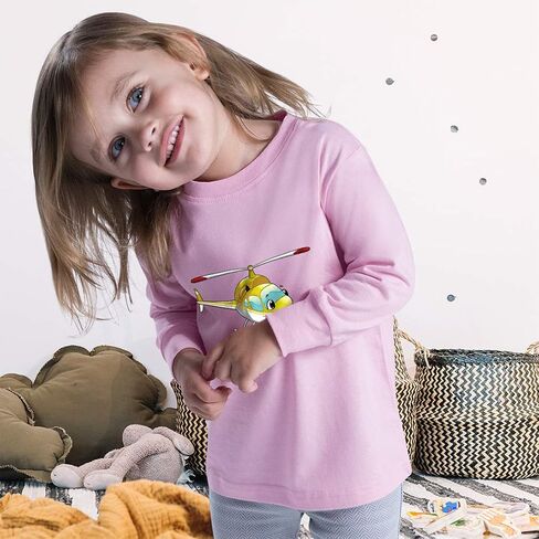 تي شيرت للأطفال بأكمام طويلة على شكل طائرة هليكوبتر مع وجه أصفر من القطن للأولاد والبنات ملابس مضحكة برسومات تي شيرت بتصميم أزرق ملكي فقط 3T in Saudi Arabia