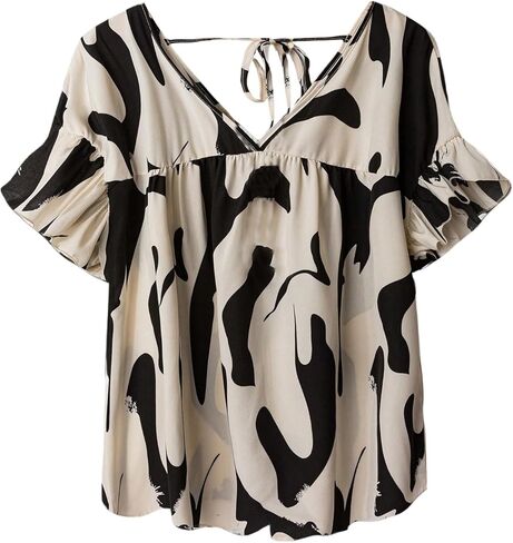 SOLY HUX Women's Plus Size Blouse Printed V Neck Ruffle Short Sleeve Summer Vacation Tops in Kuwait