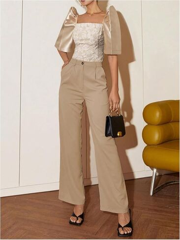 Floerns Women's Satin Puff Sleeve Blouses Tops Square Neck Jacquard Dressy Casual Shirts in Saudi Arabia