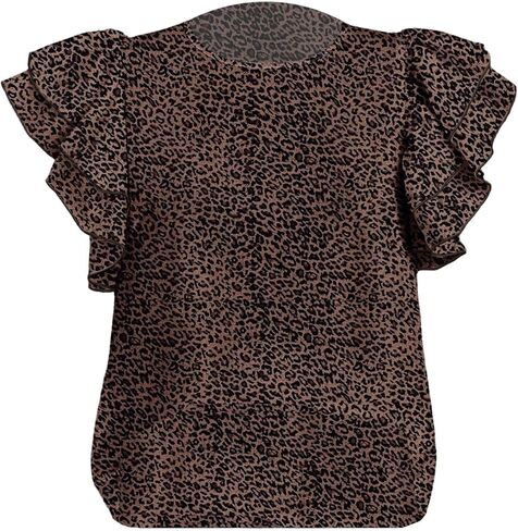 SOLY HUX Women's Plus Size Leopard Print Top Ruffle Cap Sleeve Blouse Shirts Summer Clothes in Kuwait