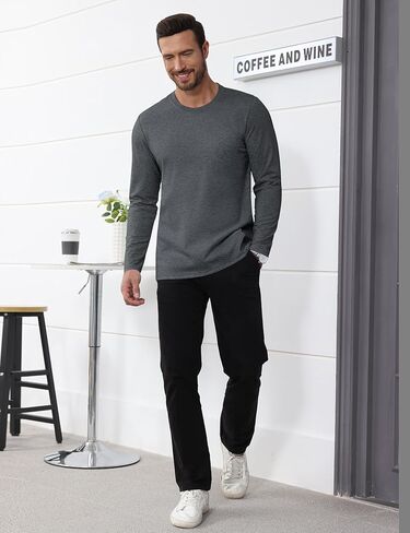 قميص رجالي بأكمام طويلة من Cotrasen، تي شيرت قطني برقبة دائرية ناعمة ماصة للرطوبة، تي شيرت أساسي كاجوال in Kuwait
