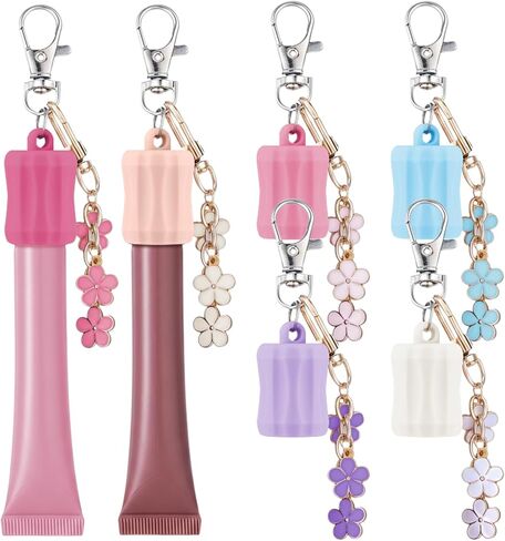 Nosiny 12 Pcs/6 Set Lip Gloss Holder Keychain with Flower Charms, Floral Silicone Lip Balm Keychain Sleeve for Cap 0.55-0.7inch, Bag Accessories for Women in Saudi Arabia