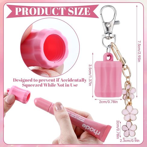 Nosiny 12 Pcs/6 Set Lip Gloss Holder Keychain with Flower Charms, Floral Silicone Lip Balm Keychain Sleeve for Cap 0.55-0.7inch, Bag Accessories for Women in Saudi Arabia