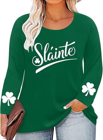 Plus Size St Patricks Day Shirt Women Shamrock Graphic Tees Lucky Tshirt Irish Long Sleeve Tops in Saudi Arabia