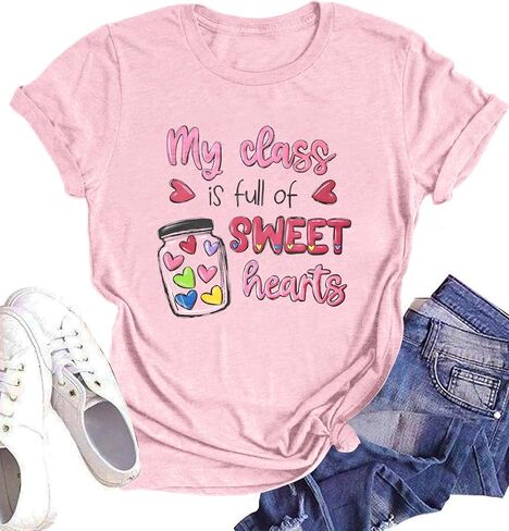 تي شيرت عيد الحب للسيدات مطبوع عليه الحروف الأبجدية ABC I Love You تي شيرت مدرسي لعيد الحب تي شيرت تي شيرت علوي in Kuwait