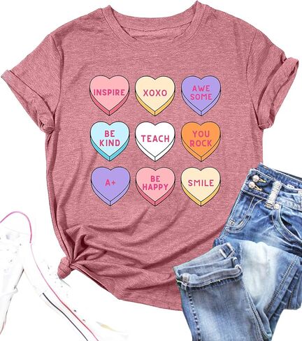 تي شيرت عيد الحب للسيدات مطبوع عليه الحروف الأبجدية ABC I Love You تي شيرت مدرسي لعيد الحب تي شيرت تي شيرت علوي in Kuwait