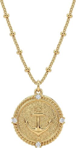 MEVECCO Gold Dainty Anchor Pendant Necklace,14K Gold Plated Cute Horizontal Hammered Necklace for Women in Kuwait